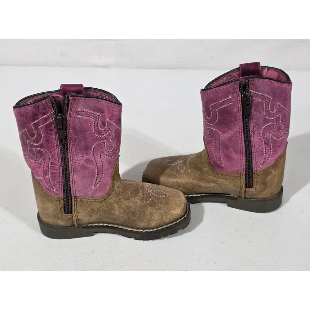 Smoky Mountain Girls Pink Brown Western Cowboy Boots Youth Size 7R Leather